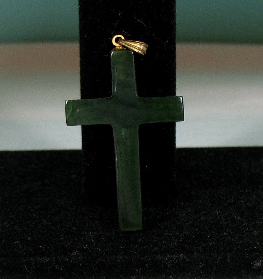 Vintage Green Jade Cross Pendant