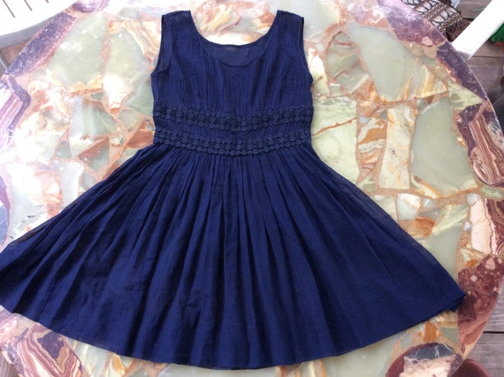 Vintage Navy Blue Sheer Fit & Flare Mini Dress / by AvionVintage