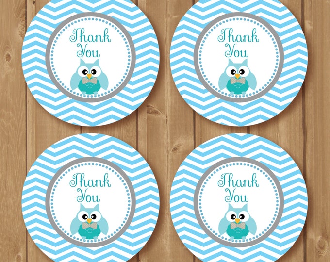 Thank You Favor Tags Owl Ligh blue & grey. Chevron. Printable Favor Tags Baby Shower Birthday diy Thank You Tags INSTANT DOWNLOAD