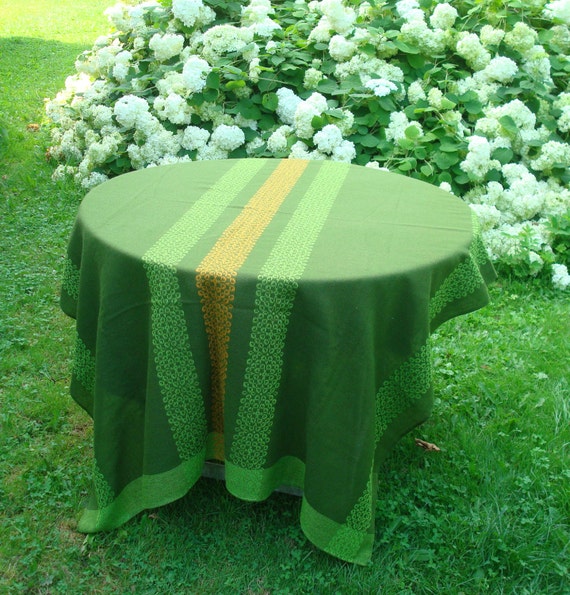 Large Olive Green Wool Tablecloth / Blanket Size by OLaLaVintage