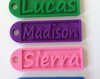 Personalized 3D Printed keychains, luggage tags, backpack tags, with no symbol.