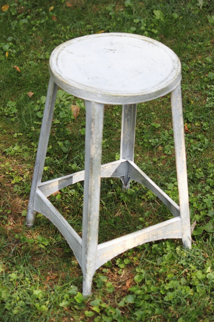 Industrial Vintage Painted Metal Shop Stool with by ...