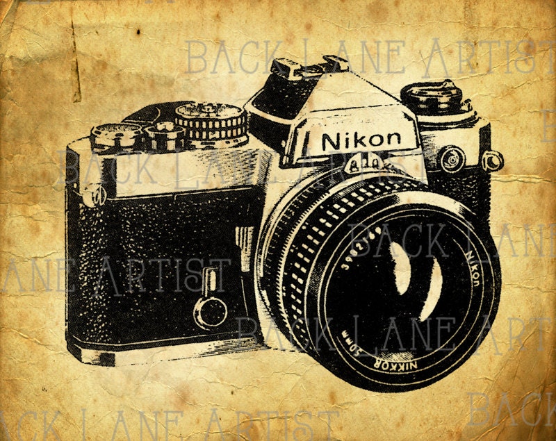 Vintage Camera Clipart Lineart Illustration Instant Download