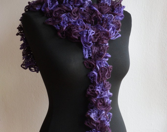 Ruffle scarf, Frilly scarf, Knitted scarf, Purple scarf, Fashion scarf, Mother's Day gift, Spring Accesories, Clearance sale!!! REAY TO SHIP