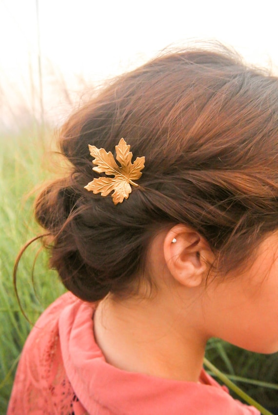 Gold Maple Leaf Hair Pins Maple Leaf Bobby Pin Fall hair Pin Woodland Hair Accessory