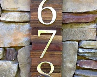 Decorative House Number Plaque (5#'s). Wooden Plaque Hanger w/ Metal Numbers. Hanging Wooden House Number Plaque. Suits Modern/Rustic Style.