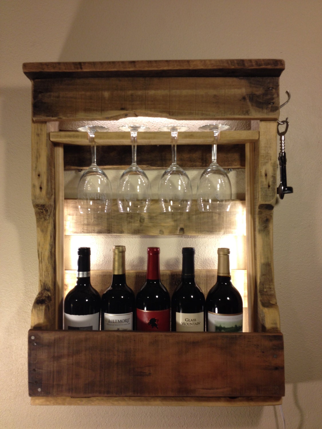 Illuminated Rustic Wine Rack Tall Single Wide Natural
