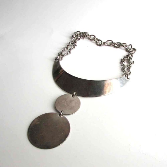 silver cuff necklace . vintage silver choker . silver bib