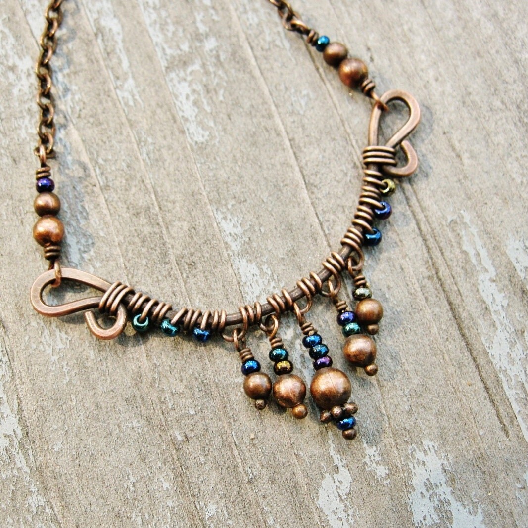 Wire Wrapped Necklace with Antiqued Copper and by BearRunOriginals