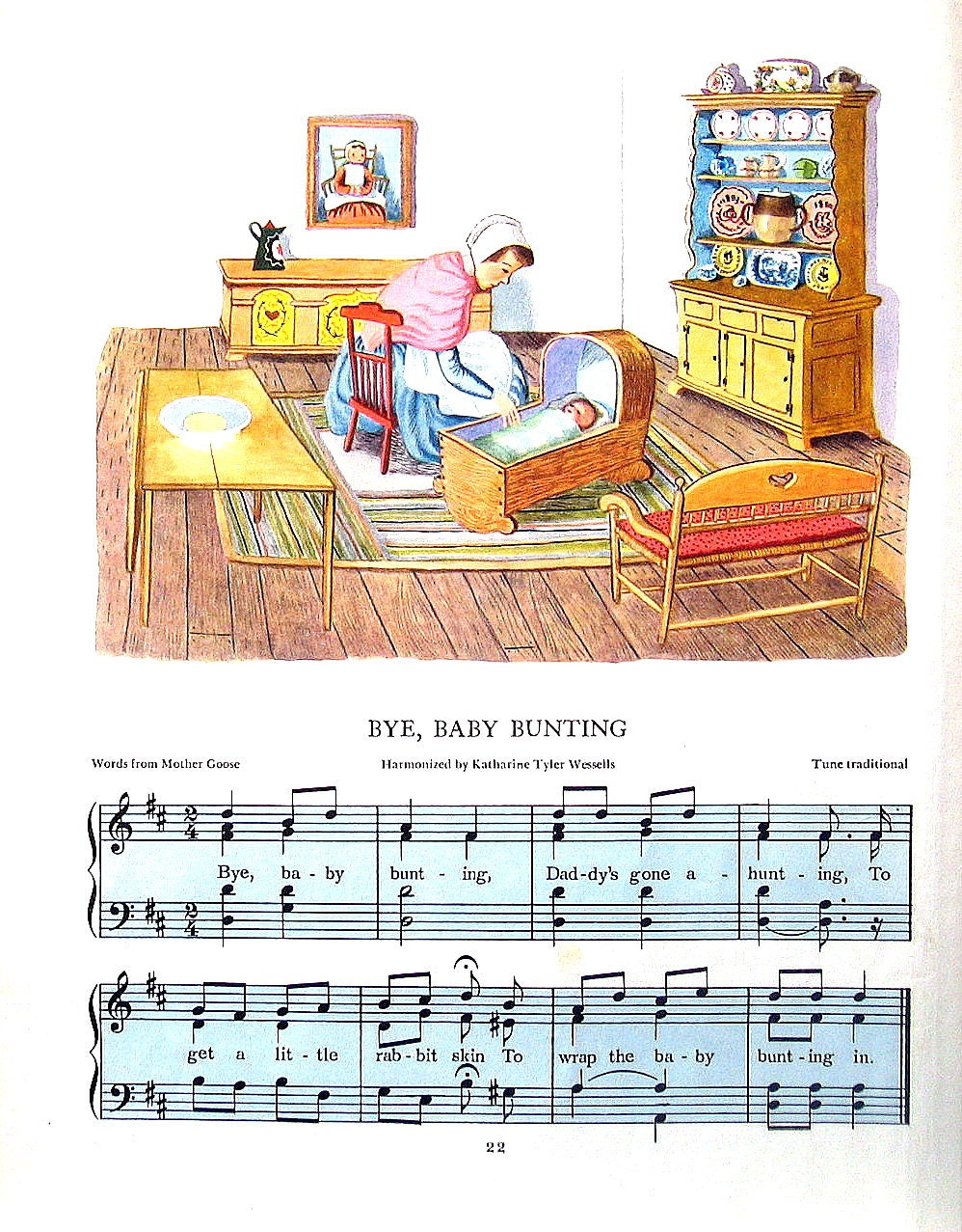 Bye Baby Bunting Nursery Rhyme Print 1945 First Edition