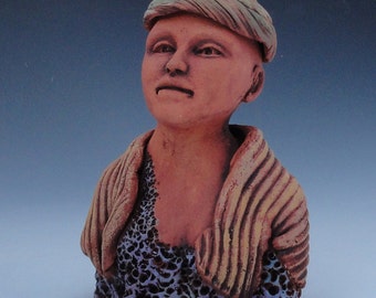 Green Hat Purple Shirt Ceramic Sculpture figure