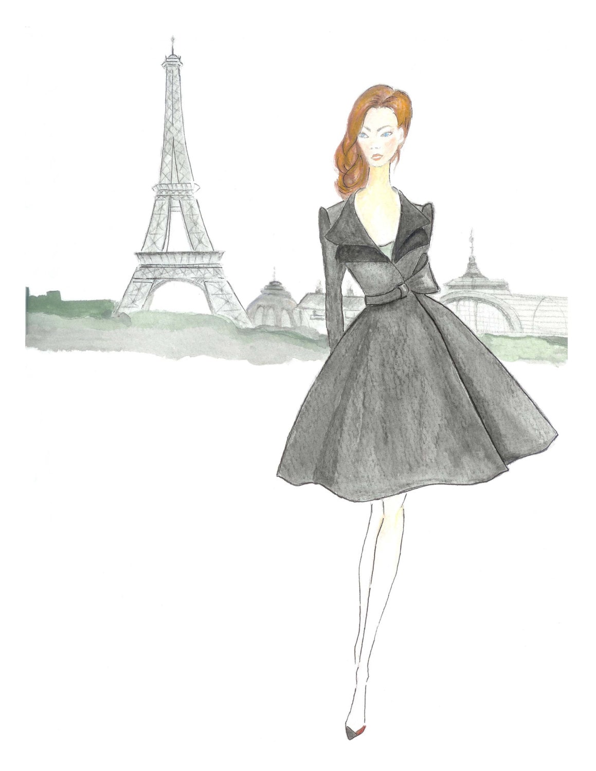 Набросок девушка в платье Париж