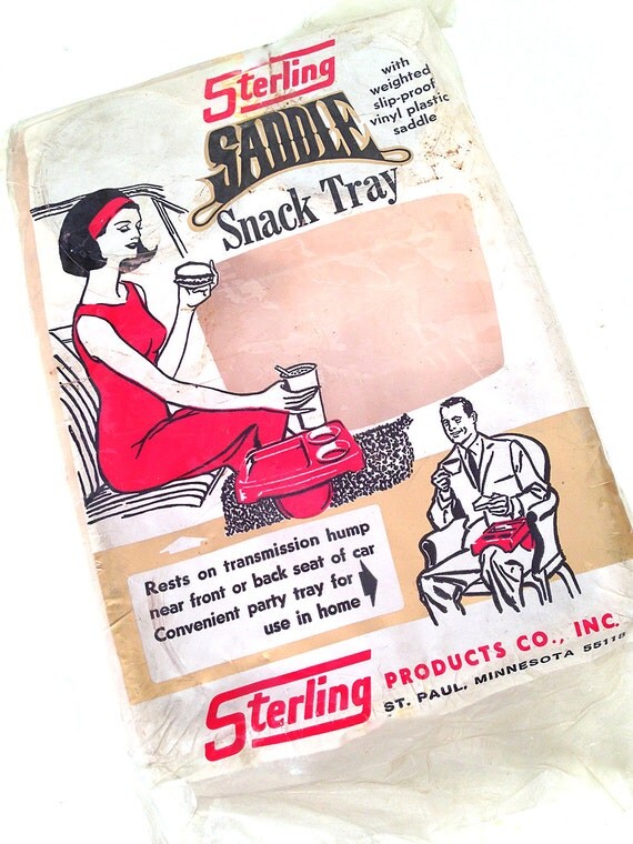 vintage car cup holder snack tray Sterling Saddle serving