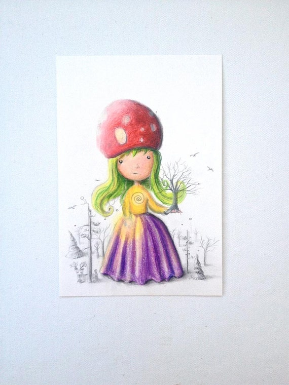 Surreal Illustration -  Fantasy drawing -  Tree illustration -  pop surrealism -  mushroom -  fairy tale -  OOAK