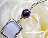 Wedding bouquet photo charm. Purple pearl memory photo charm.