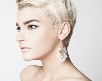 Lace earrings - TIED UP - Black or white lace