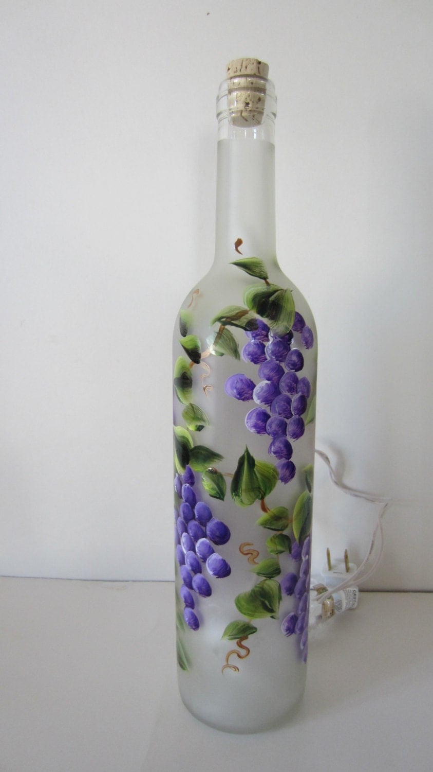 Grape Lighted Frosted Wine Bottle