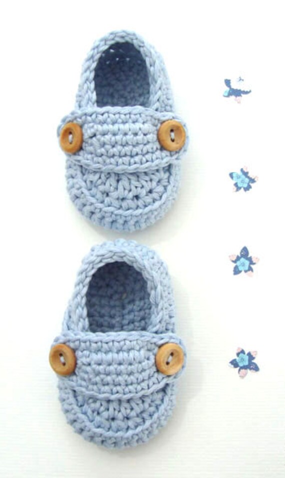 Crochet Baby booties sky blue loafers shoes size 0/3 months
