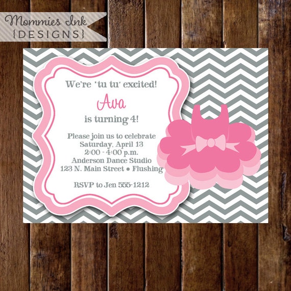 Chevron Ballet Birthday Party Invitation - Tutu or Toe Shoes - PRINTABLE INVITATION DESIGN Il_570xn