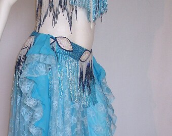 Belly Dance Costume, Blue Belly Dance Costume, Blue Bedlah, Beaded ...