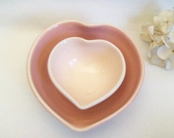 Nesting Heart Bowls - Shades of pink - Set of 2, Handmade - Ready to Ship- Actual Set - 3.5 in.