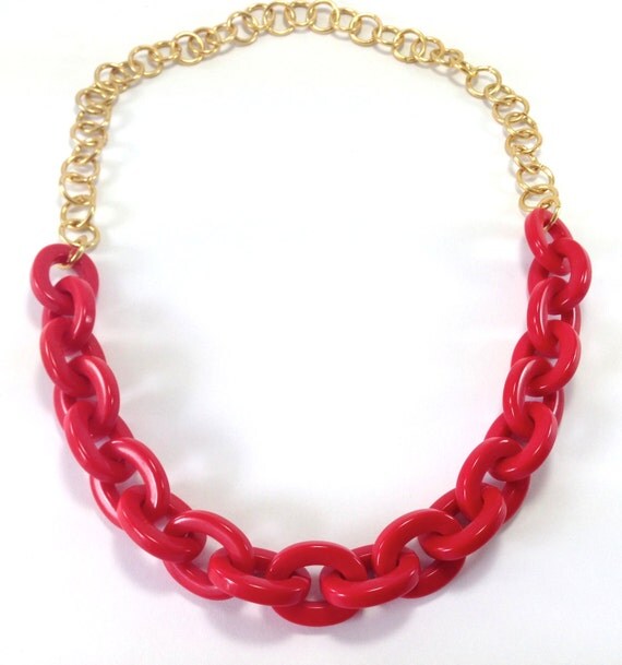 Chunky Red Necklace Acrylic chain necklace Resin Link by redsister