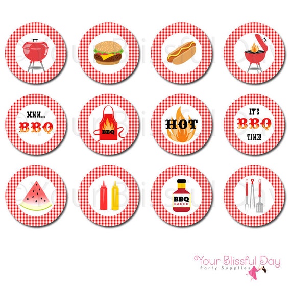 BBQ Party Circles | BBQ Cupcake Toppers | Grill Out Party Circles | Grill Out Stickers | PRINTABLE Cook Out Cupcake Toppers #102 Il_570xn