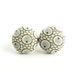 Funky button earrings - Tiny beige blue fabric earrings - round circle stud earrings
