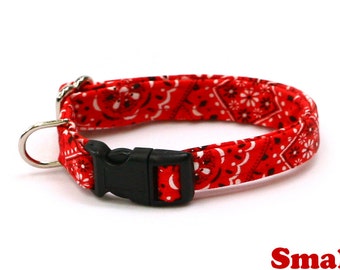 Bandana Dog Collar - Red Bandana Paisley - Mini Small Medium Large XL Dog Collar