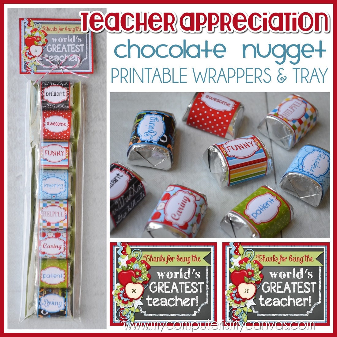 Download TEACHER Appreciation Chocolate Nugget Wrappers CANDY favor