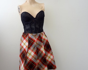 1960s A-Line Skirt / plaid pleated mini skirt / mod vintage fall fashion