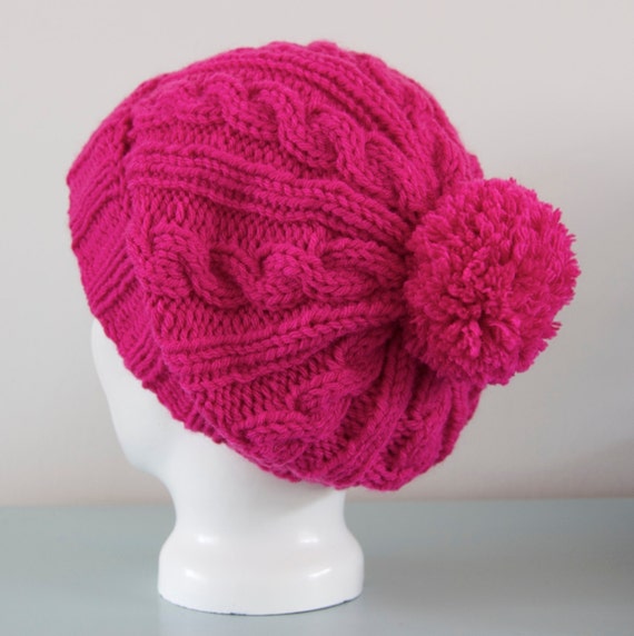 pom your hat design pom own Emma Dickie Beanie Fuchsia by Design Knitted Cable Hat Wool Hat Merino