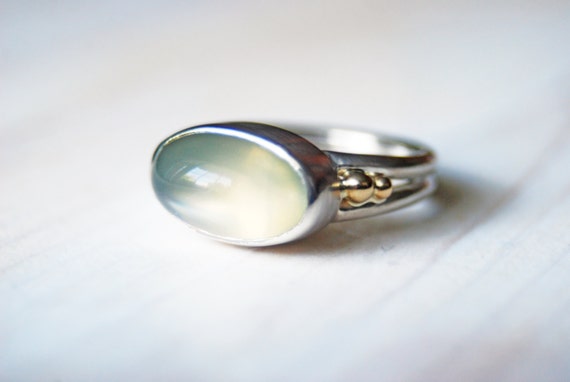 green moonstone ring in sterling silver and 14k gold- gemstone cocktail ...