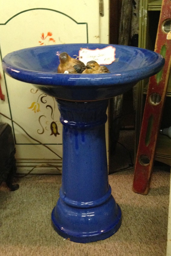 21 1/2 BLUE BIRD BATH / Mid Century / 2 Piece