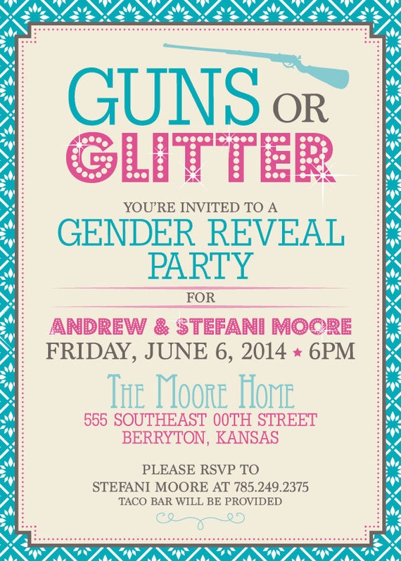 Guns or Glitter Gender Reveal Party Invitations