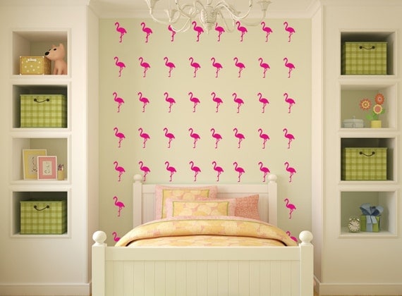 Pink Flamingo Bird Decals, Tropical Bird Decals, Beach Decals Wall Decals Beachy Vinyl Decals