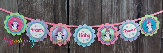 Colorful Penguin: Word Banner USE for birthday, baby shower, celebration -Penguin -Seasonal -Winter -Penguin Il_570xn