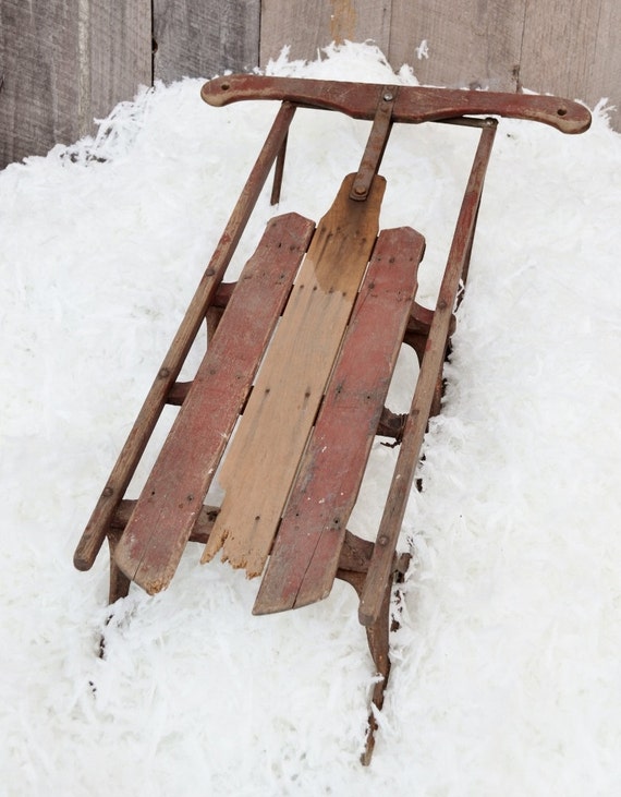 Vintage Snow Sled Winter Wooden Runner Sled Barn Red Christmas   Il 570xN.522316746 Du0p 