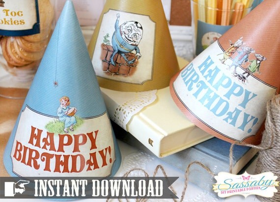 Party Hats Nursery Rhyme - INSTANT DOWNLOAD - Printable Birthday Decorations by Sassaby Il_570xn