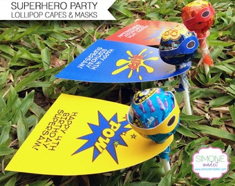 Superhero Lollipop Capes & Masks - Superhero Party Favors - INSTANT DOWNLOAD with EDITABLE text - you personalize the text yourself at home