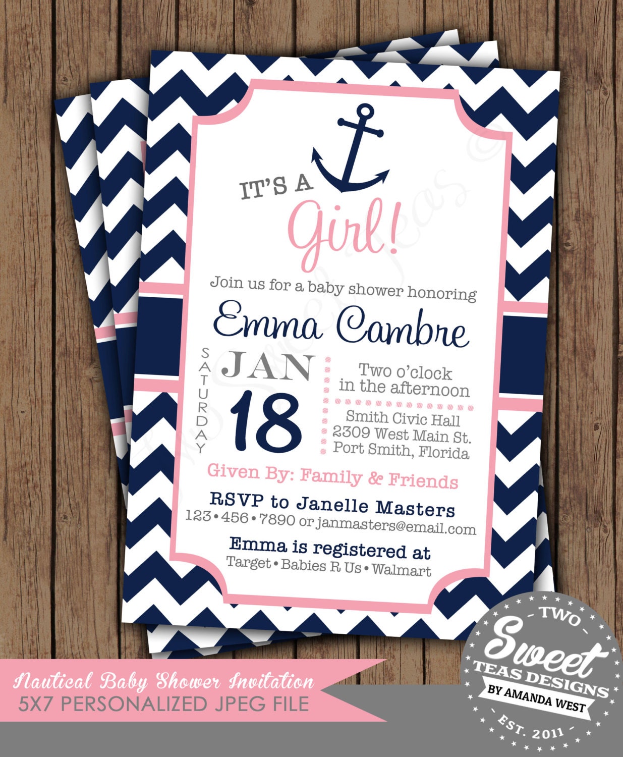 Nautical Girl Baby Shower Invitations Templates Free