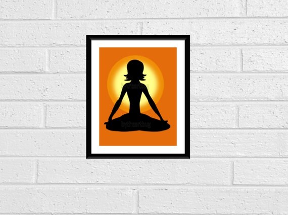 Sunset Yoga Silhouette Print Wall Art Print Wall Decor 8x10 Downloadable Printable Digital Yoga Pose Silhouette Sunset Orange Yellow