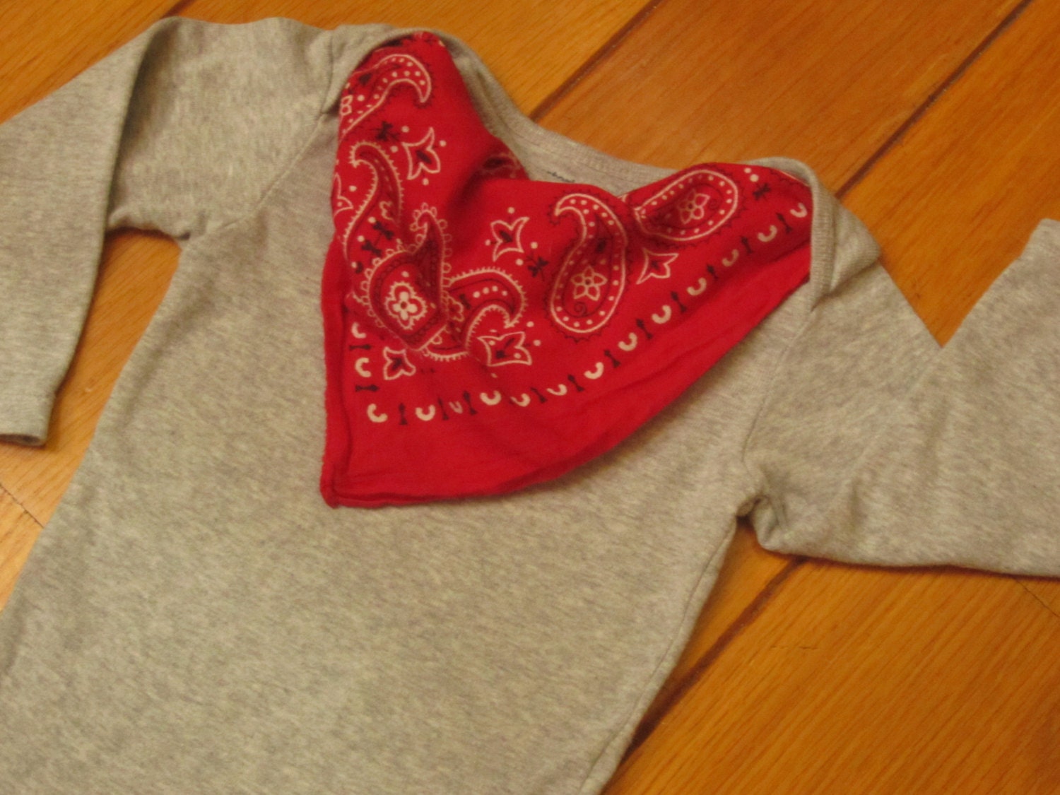 Bandana Baby Bodysuit Red Bandana Scarf on Grey Shirt with