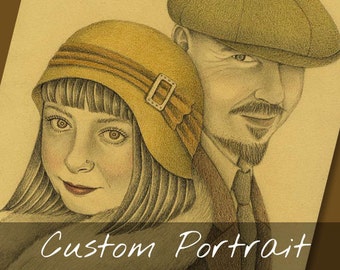 Custom Portrait, Original Drawing, Personal Gift for friends, family - up to two - il_340x270.574669914_3j4m