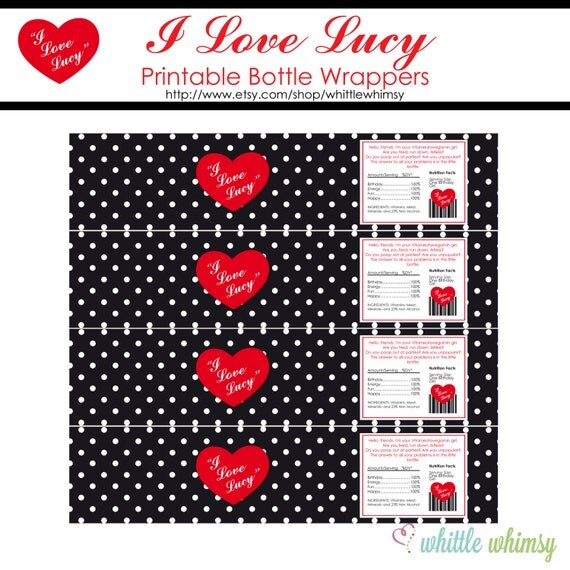 Items similar to I Love Lucy Bottle Wrappers - Printable Digital File ...