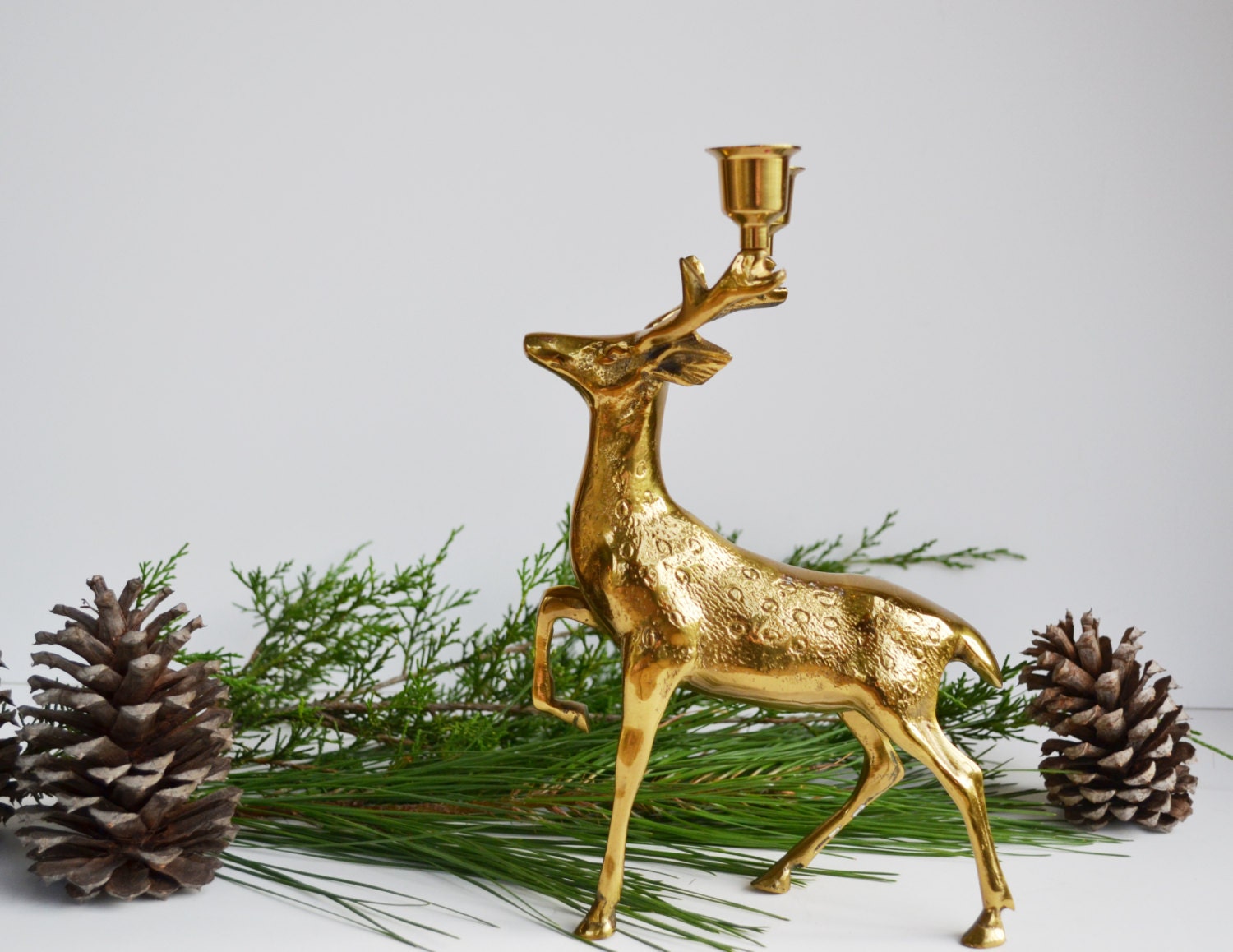 Vintage Brass Deer Candle Holder Brass Deer Figurine Reindeer