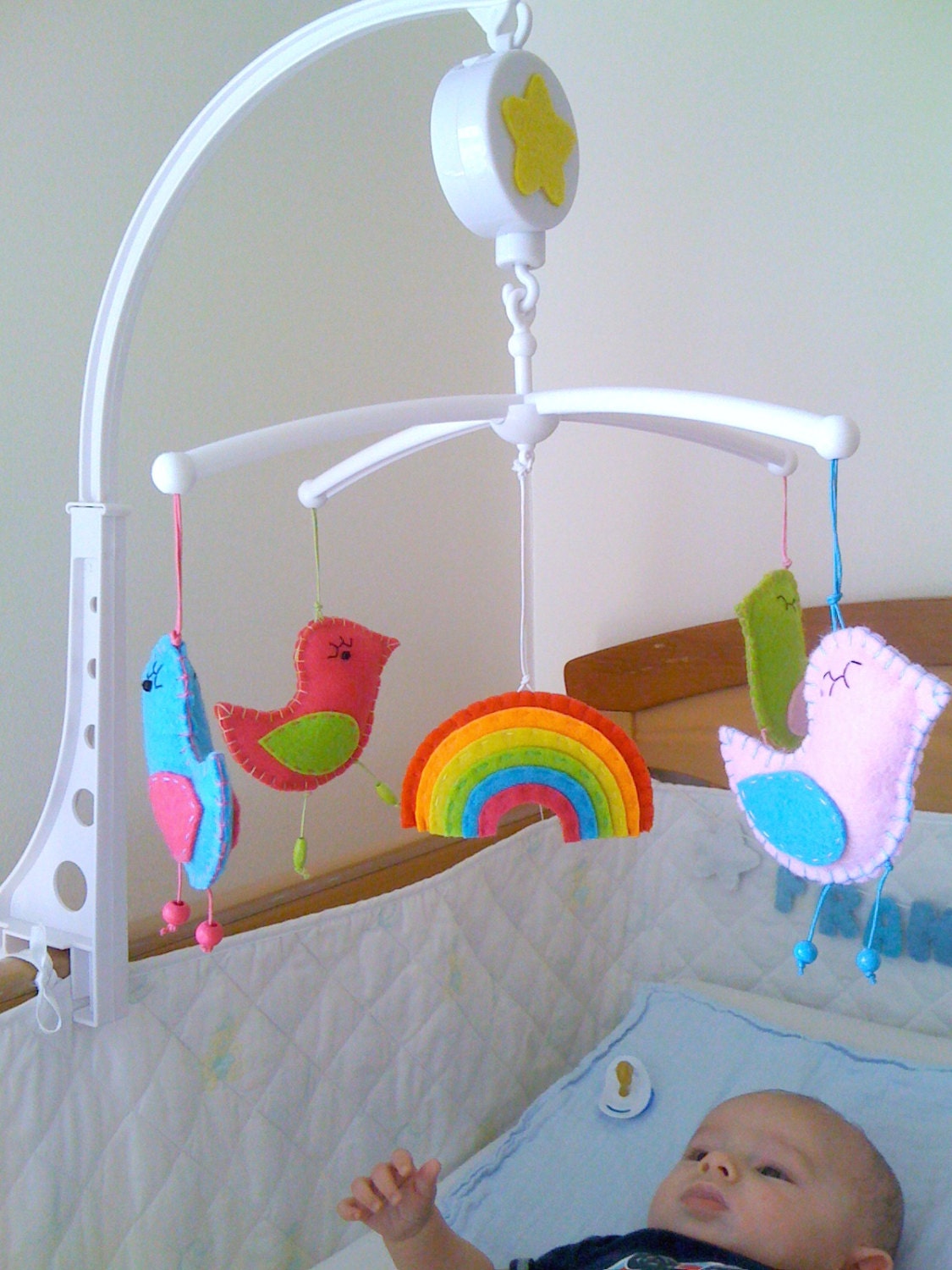 Musical Baby Crib Mobile Birds and Rainbow by twinsandcrafts