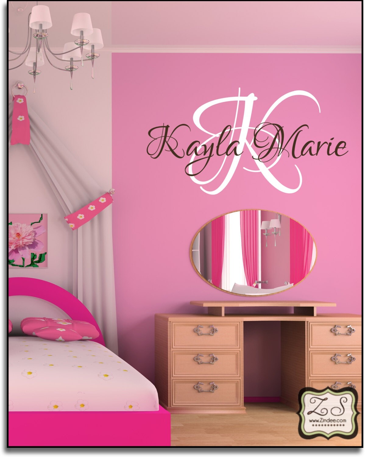 Personalized Name and Initial Vinyl Wall Art Monogram 60