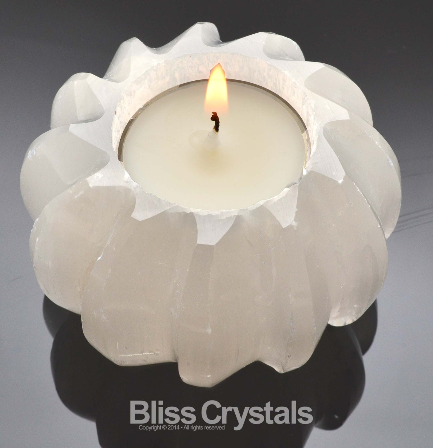 3 SELENITE Carved Candle Holder Tealight Stone White