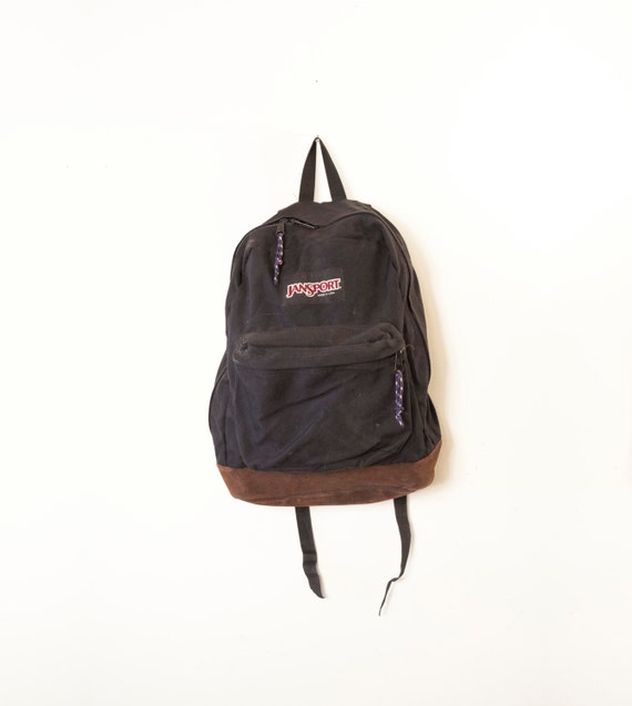 Black Jansport Leather Bottom Backpack // Made in USA